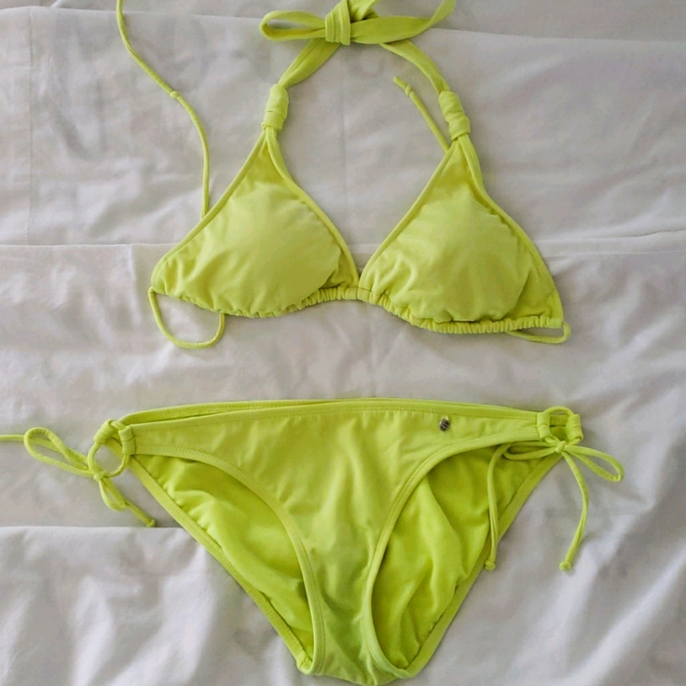 Neon green string bikini